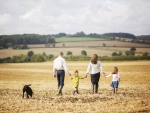 family walking away